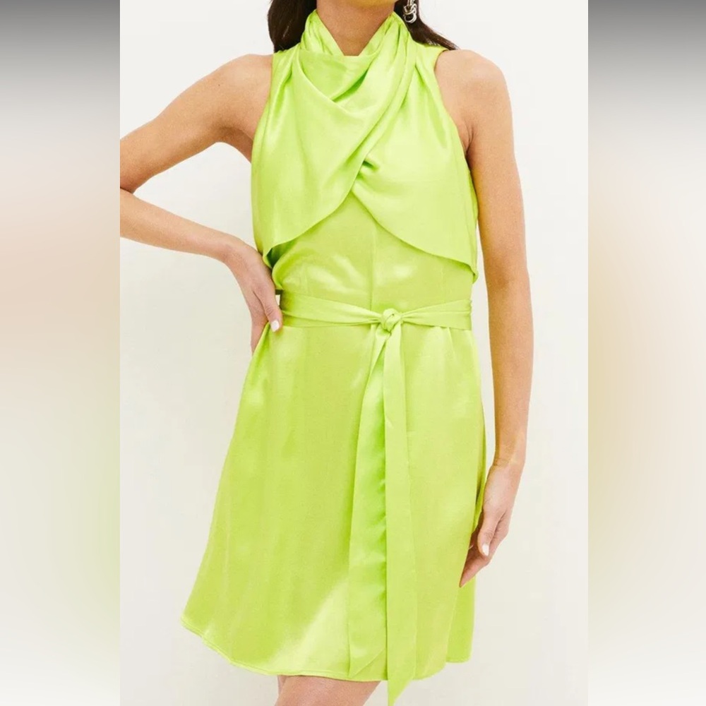 Karen Mullen Lime Draped Halter Tie-Waist Dress